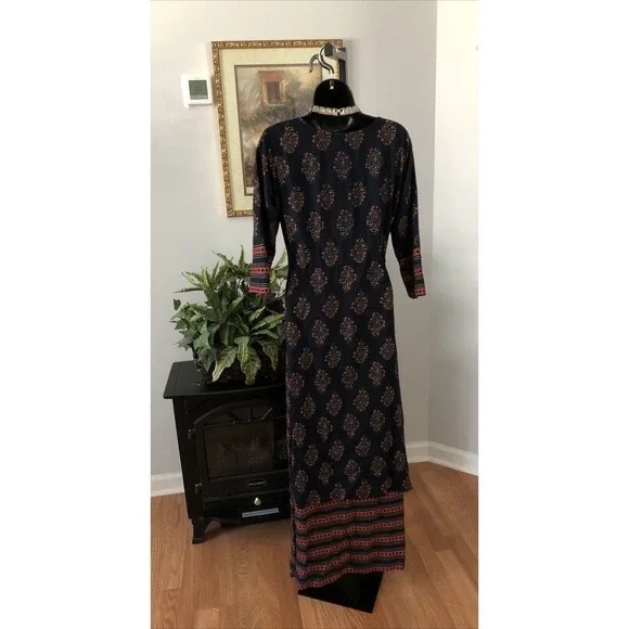 Ladies Printed Cotton Palazzo Suit Small Embellished Beads Missing Maxi Dress - Picture 7 of 13